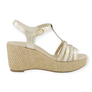 Wedge Sandal in Platino Metallic Nappa Leather. Never used.